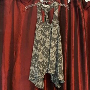 Flowing lace print racer black tank